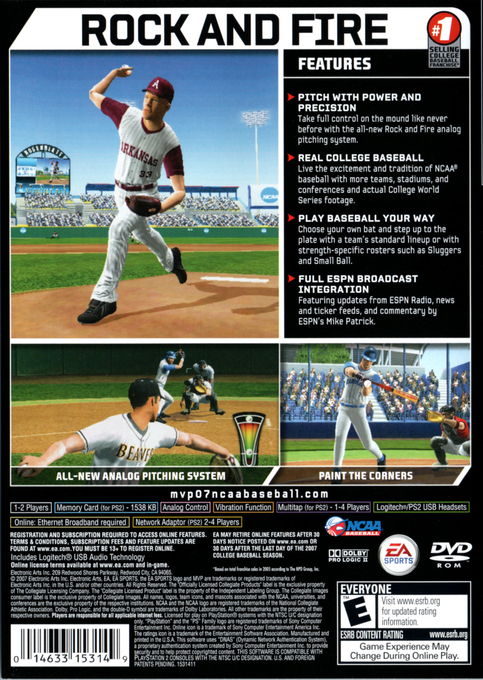 MVP 07 NCAA Baseball — Box back
