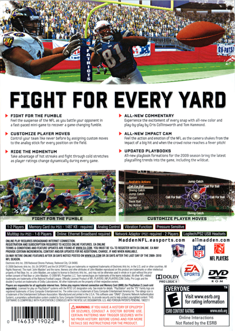 Madden NFL 10 — Box back