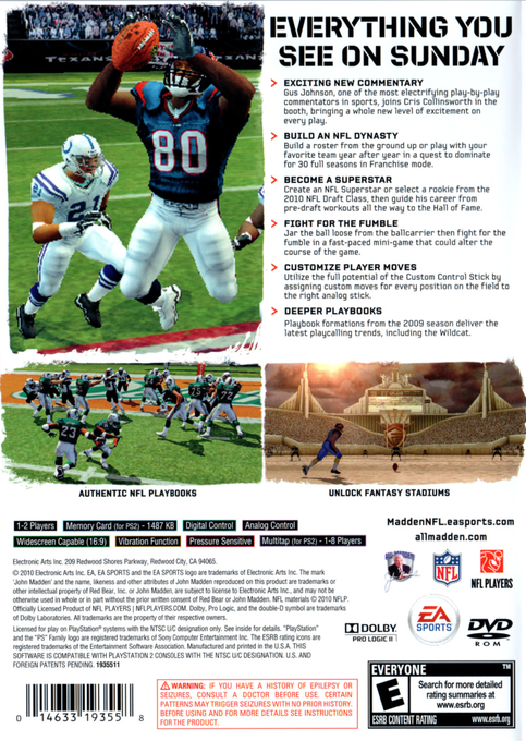 Madden NFL 11 — Box back