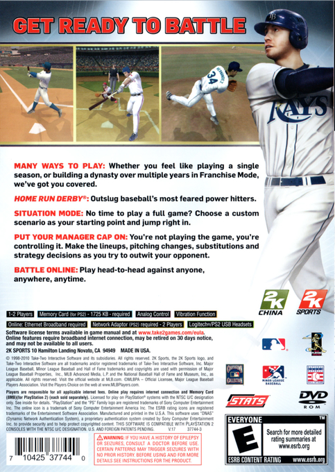 Major League Baseball 2K10 — Box back