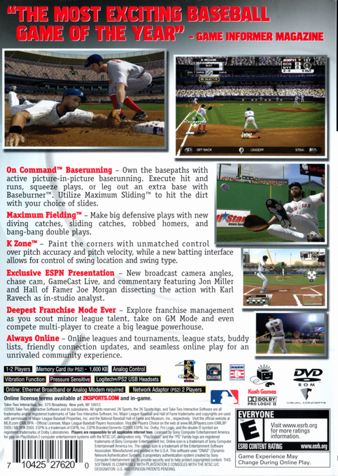 Major League Baseball 2K5 — Box back