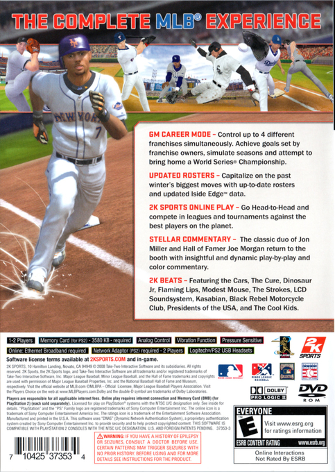 Major League Baseball 2K8 — Box back