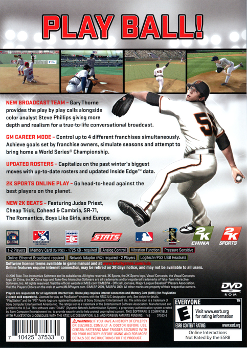Major League Baseball 2K9 — Box back