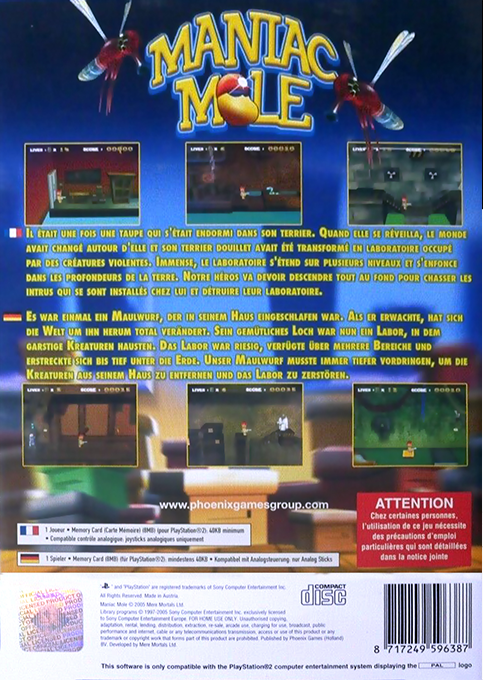 Maniac Mole — Box back