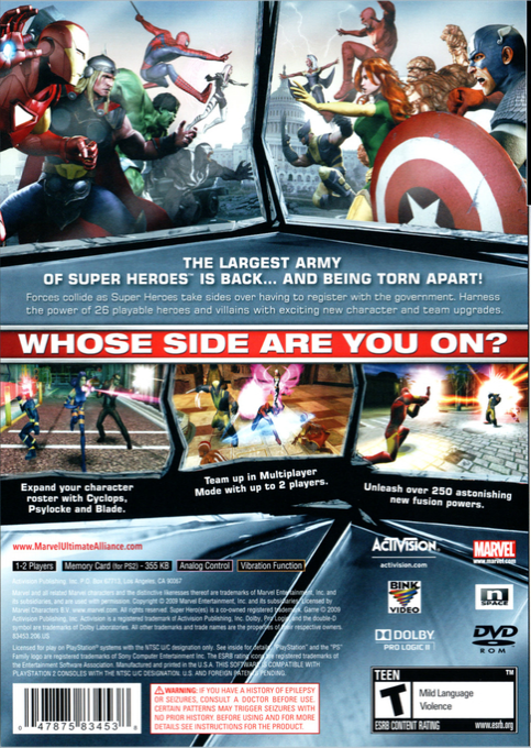 Marvel : Ultimate Alliance 2 — Box back
