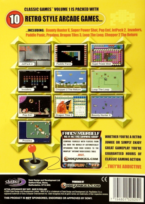 MaxPlay Classic Games Volume 1 — Box back