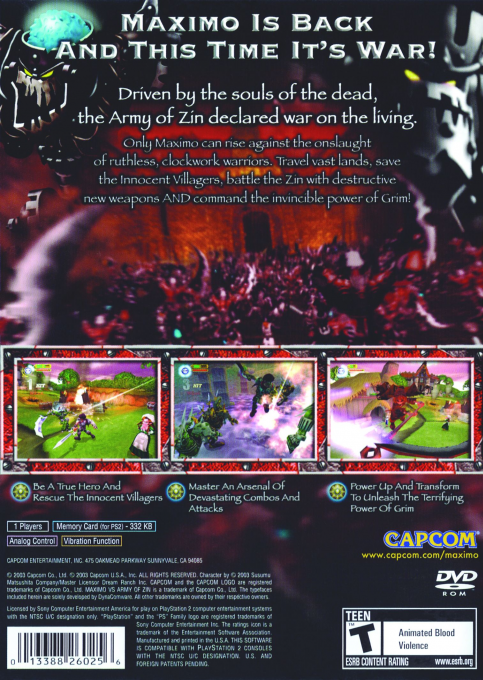 Maximo vs Army of Zin — Box back