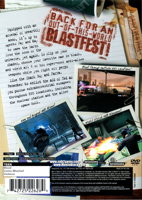 Men in Black II : Alien Escape — Box back
