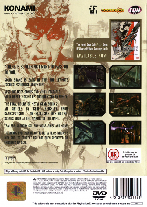 Metal Gear Solid 2 : Sons of Liberty — Box back
