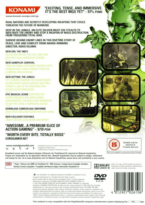 Metal Gear Solid 3 : Snake Eater — Box back