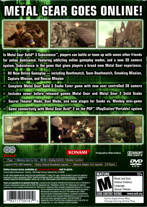 Metal Gear Solid 3 : Subsistence — Box back