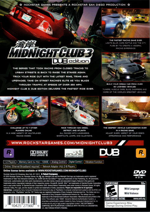Midnight Club 3 : DUB Edition — Box back