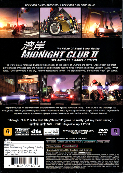 Midnight Club II — Box back