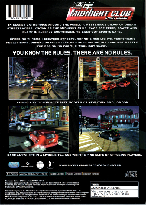Midnight Club : Street Racing — Box back