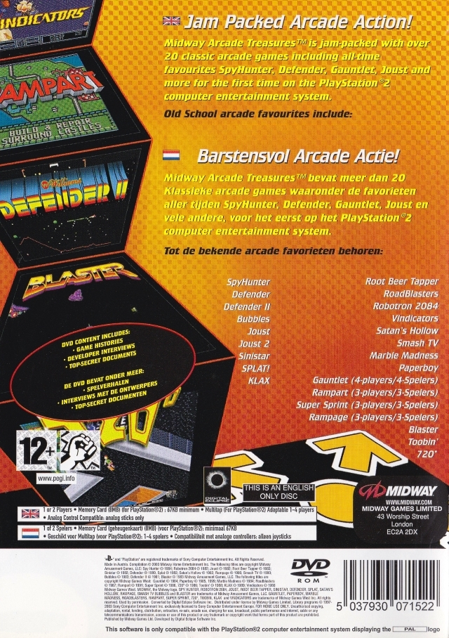 Midway Arcade Treasures — Box back
