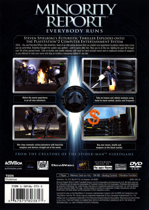 Minority Report : Everybody Runs — Box back