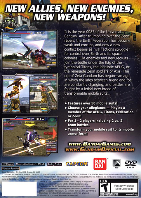 Mobile Suit Gundam : Gundam vs. Zeta Gundam — Box back