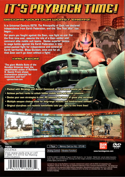 Mobile Suit Gundam : Zeonic Front — Box back