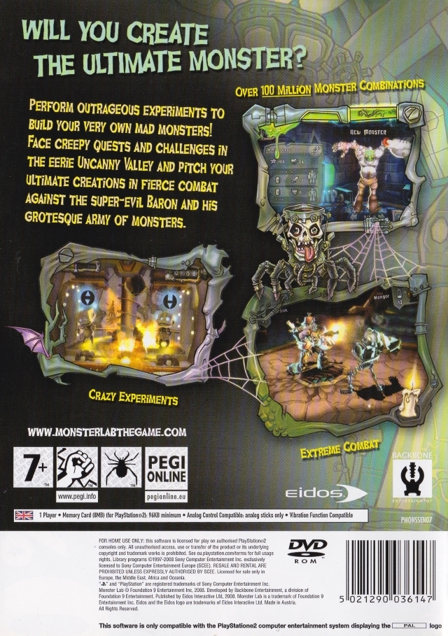 Monster Lab — Box back