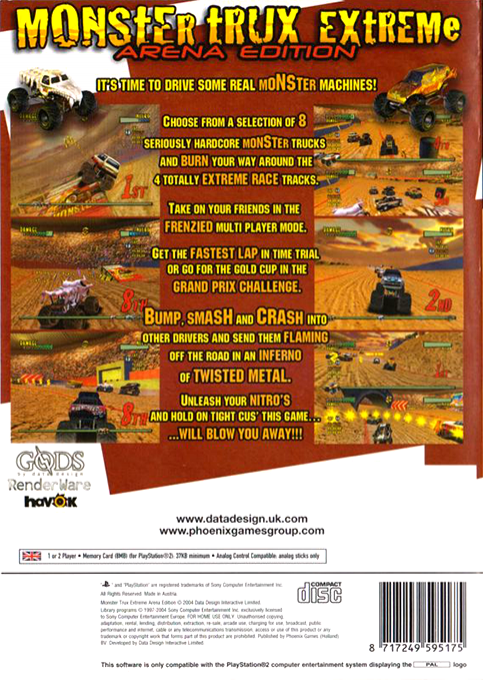 Monster Trux Extreme : Arena Edition — Box back