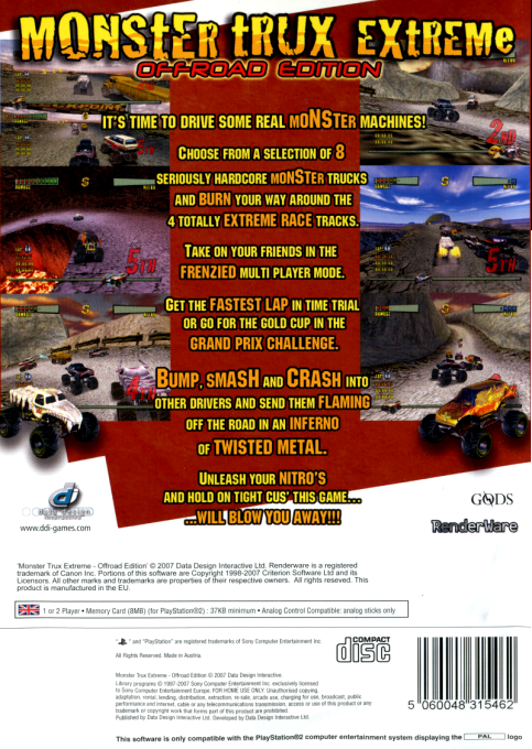 Monster Trux Extreme : Offroad Edition — Box back