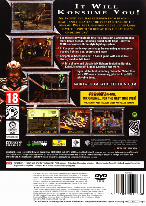 Mortal Kombat : Deception — Box back