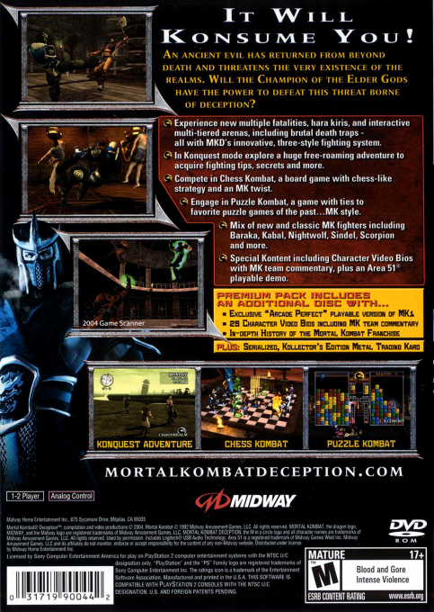 Mortal Kombat : Deception (Premium Pack) — Box back