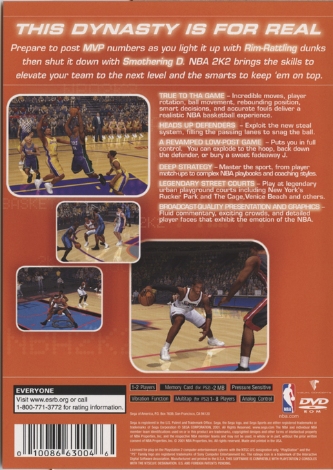 NBA 2K2 — Box back