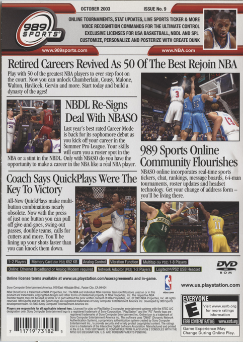NBA ShootOut 2004 — Box back