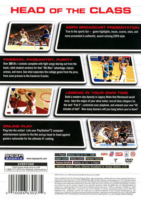 NCAA College Basketball 2K3 — Box back