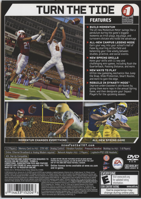 NCAA Football 07 — Box back