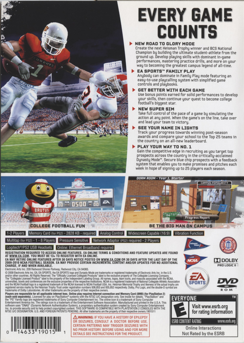 NCAA Football 10 — Box back
