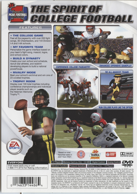 NCAA Football 2003 — Box back