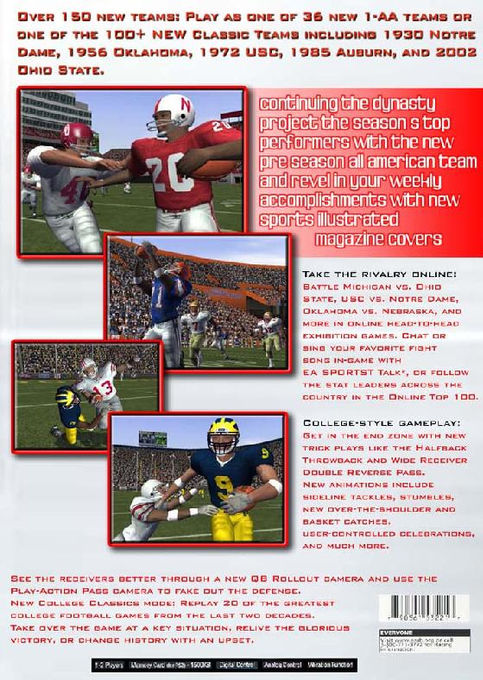 NCAA Football 2004 — Box back