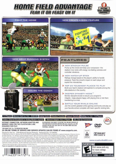 NCAA Football 2005 — Box back