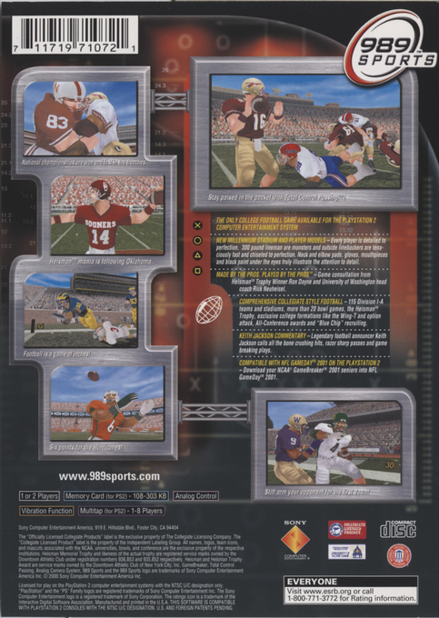 NCAA GameBreaker 2001 — Box back