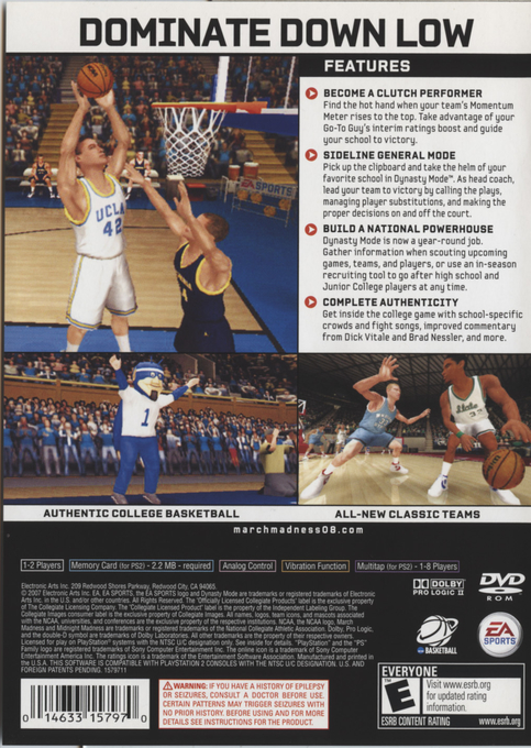 NCAA March Madness 08 — Box back