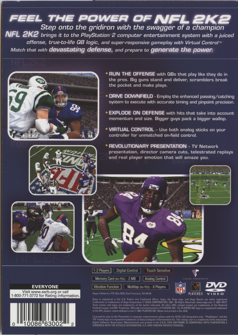 NFL 2K2 — Box back
