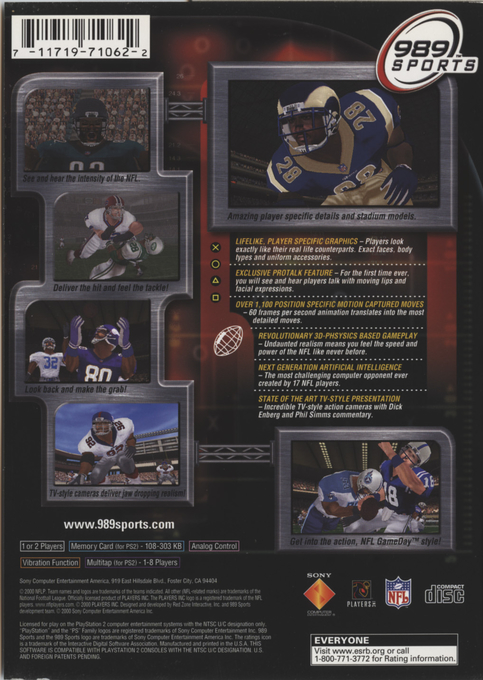 NFL GameDay 2001 — Box back