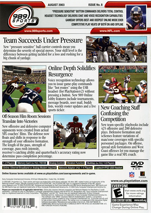 NFL GameDay 2004 — Box back