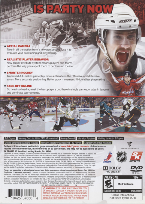 NHL 2K10 — Box back