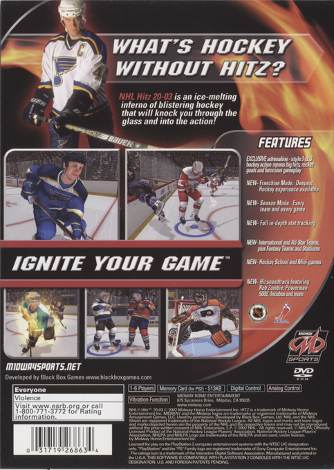 NHL Hitz 20-03 — Box back