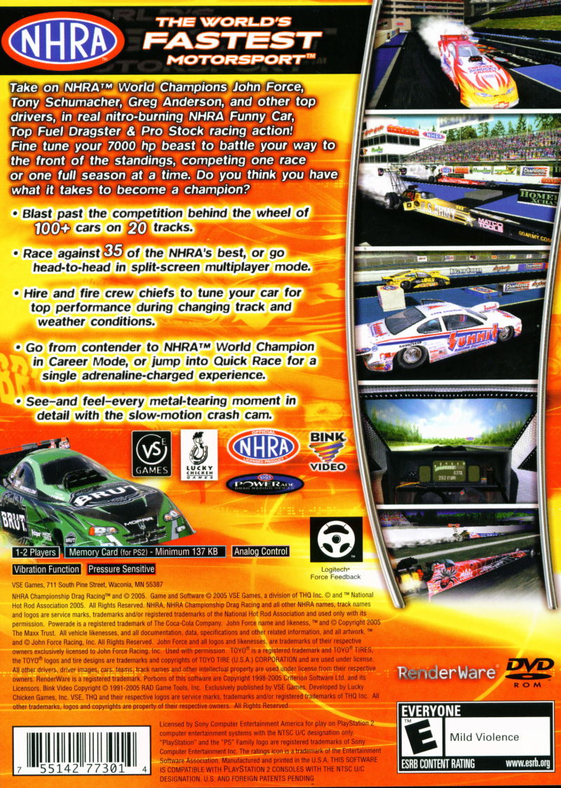 NHRA Championship Drag Racing — Box back