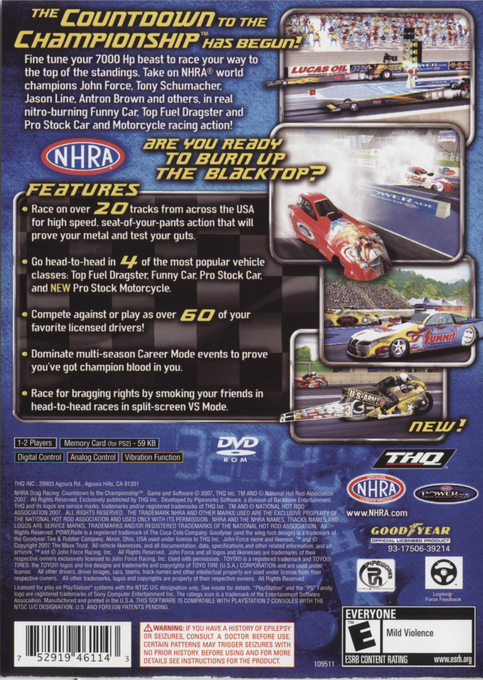 NHRA Drag Racing : Countdown to the Championship — Box back