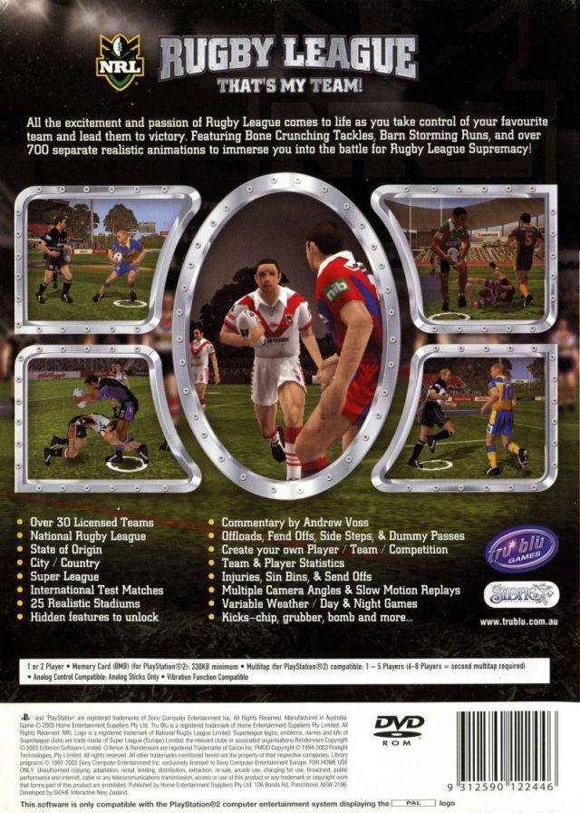 NRL Rugby League — Box back