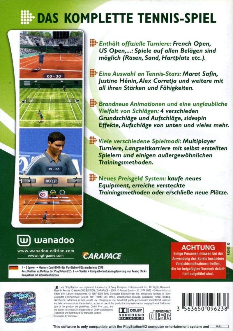 Next Generation Tennis 2003 — Box back