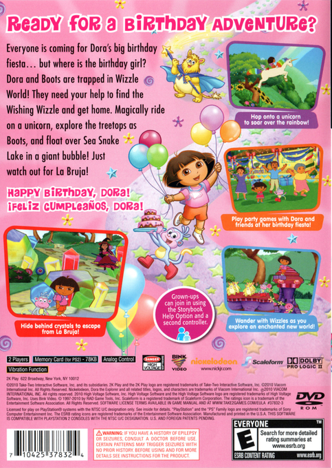 Nickelodeon Dora's Big Birthday Adventure — Box back