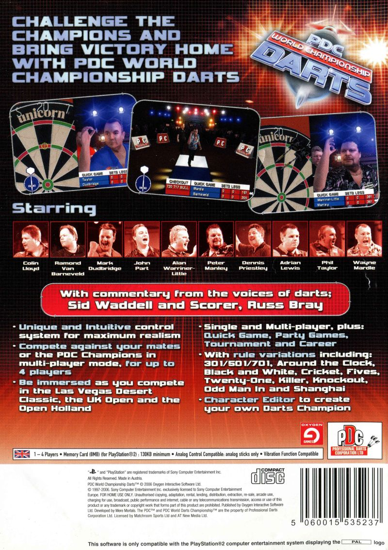 PDC World Championship Darts — Box back