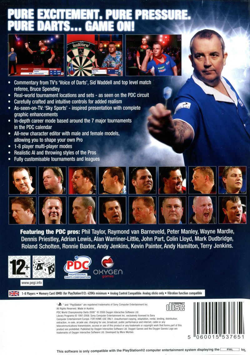 PDC World Championship Darts 2008 — Box back