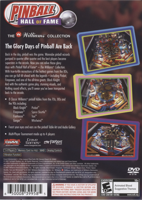 Pinball Hall of Fame : The Williams Collection — Box back